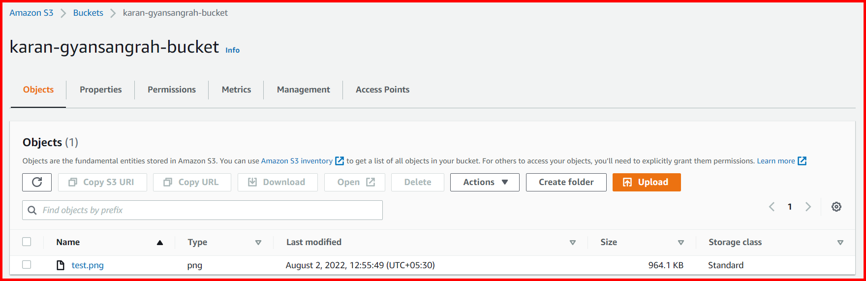 Picture showing the file added in S3 bucket